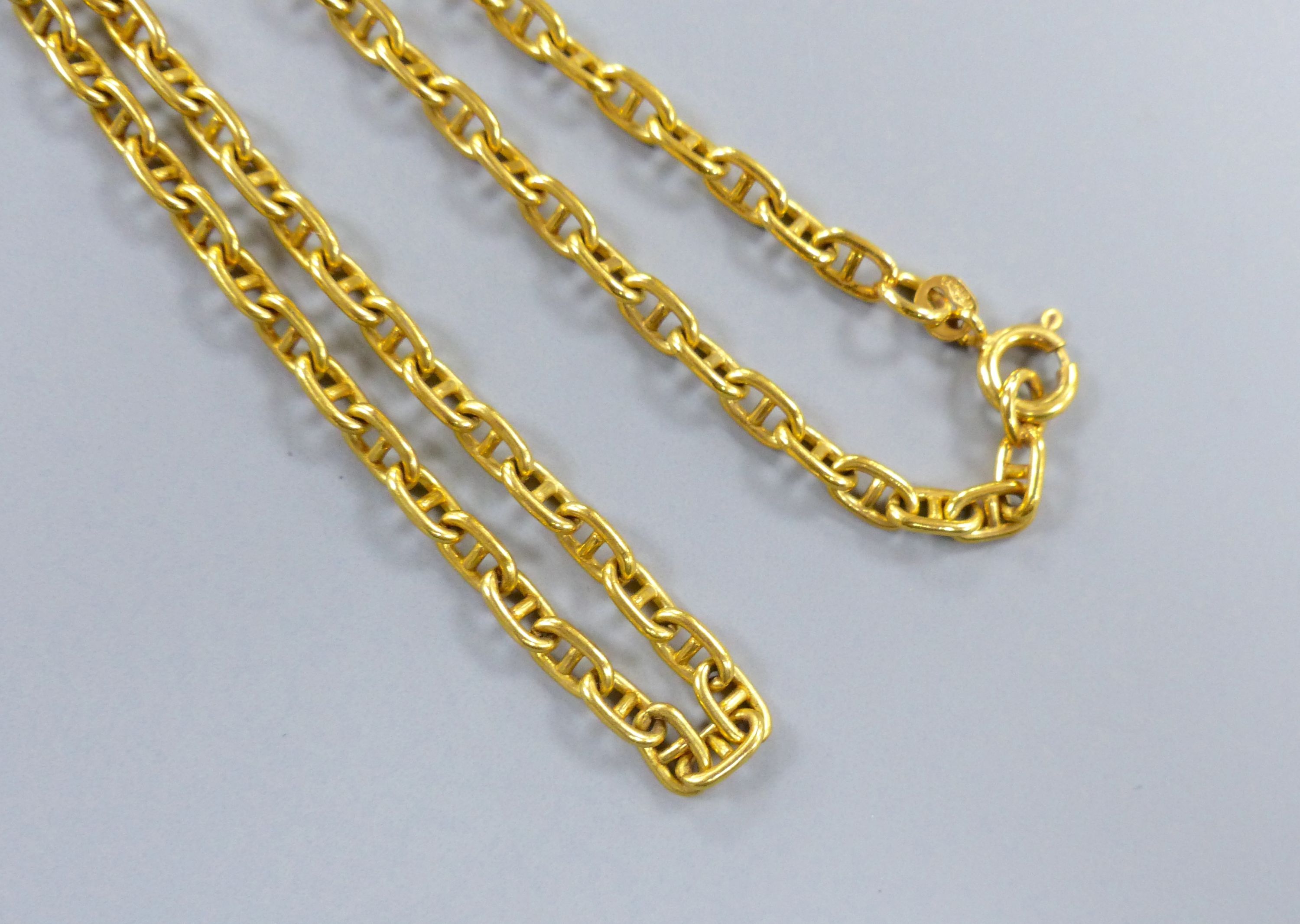 Three assorted modern 9ct gold necklace chains, including ropetwist, longest 50cm,